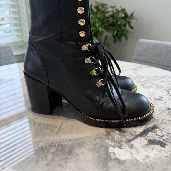 Stuart Weitzman Black Lace-Up Boots with Gold Accents - Picture 9 of 11